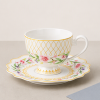 Fabricant de céramique depuis 40 ans, ensemble de 12 tasses à café et soucoupes en porcelaine céramique de style chinois avec motifs floraux bleus
