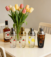 Gelas Minuman Kaca 400 ml Custom Grosir, Shaker Koktail, Shaker Wine dengan Tutup Stainless Steel