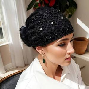 Handmade Embossed Lace Eco-Friendly Breathable Elegant Women's Party <b>Hat</b> for All Seasons - Product Image 1