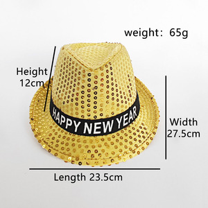Cappello Fedora con Paillettes LED per Capodanno, Accessorio Luminoso per Feste, Concerti, Carnevale, Spettacoli Teatrali, Unisex per Adulti - Product Image 2