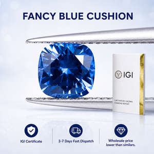 Diamants en vrac VVS bleu vif fantaisie de 1 à 3 carats, taille coussin, avec certification IGI, cultivés en laboratoire CVD pour bijoux – Vente en gros - Product Image 1
