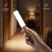 Lampu Kabinet LED Sensor Gerak Kayu Asli Magnetik Isi Ulang PIR Otomatis Nyala/Mati Tipe-C Baterai 500mAh Portabel