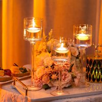 Grand porte-bougies flottant transparent à longue tige pour bougie de mariage