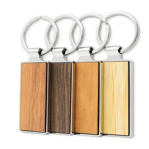 High End Custom Design Promotional Blank Metal Key Ring Plain Wooden Keychain Key Holder Custom Logo Print Shape Wood Keychain
