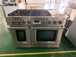 Estufa de gas profesional de 48 pulgadas con 6 quemadores, freidora de aire y plancha, en acero inoxidable y panel inclinable. - Product Image 5