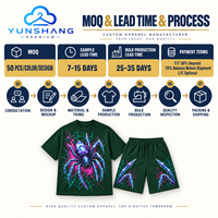 Ensemble deux pièces personnalisé unisexe en coton mélangé respirant, tricoté, imprimé numériquement avec motif loup araignée en cristal, t-shirt et short à cordon de serrage