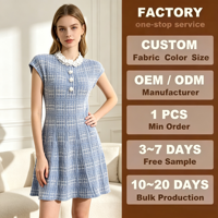 Robe Chic Décontractée en Tweed à Carreaux 2026 avec Col en Dentelle, Manches Courtes, Boutons sur le Devant, Jupe Évasée Coupe A, Longueur Genou, Robe Midi Élégante pour Femme