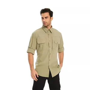 Custom Heren Cargo Shirt Lange Mouw Upf50 + Mannen Tactisch Shirt Outdoor Werk Wandelen Jacht Vissen Shirt Kleding