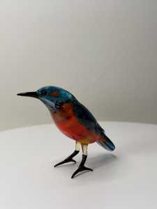 Figura de Pájaro Pescador de Cristal Hecha a Mano, 10 cm, Azul y Naranja, Escultura Animal, Decoración para el Hogar - Product Image 2