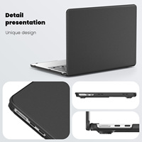 Housse de protection noire en PU avec béquille pour MacBook Air 13,6 2022/2024, compatible avec les modèles M2 A2681/M3 A3113