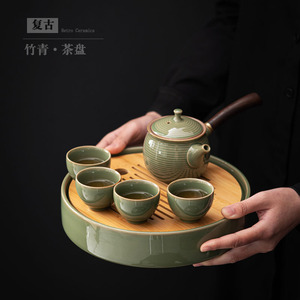 Juego de té de cerámica con tetera y cuatro tazas, diseño minimalista para uso doméstico, bandeja para té de burbujas seco con función de almacenamiento - Product Image 2