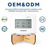Enregistreur de données CO2 sans fil alimenté par batterie avec capteur NDIR, moniteur de qualité de l'air compatible WiFi 2.4G/5G pour les écoles et les résidences