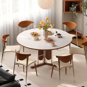 Italian Style <b>Solid</b> <b>Wood</b> Round Dining <b>Table</b> With Rotatable <b>Top</b> For Home Dining Room - Product Image 2