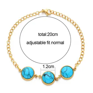 Turquoise Women Gift Waterproof Gold Plated Turquoise Stainless Steel Bracelet Vintage Fashion Natural Stone Bracelets Handpiece Bangle