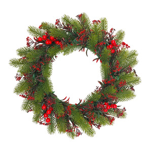 Christmas Artificial <b>Wreath</b> 45cm Red Berries Pine Branches Decorative Ring Home Door Hanging Ornament Festive Decoration - Product Image 4