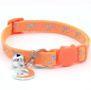 Reflective Cat Accessories Collar With Bell Adjustable Buckle Small Colorful Cat Collar with moon and star printing