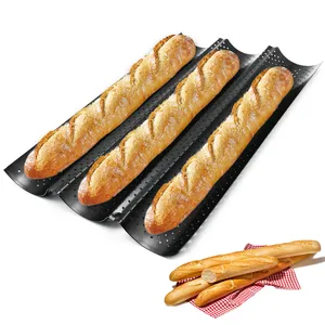 Atacado baking pan bandeja de forno-Grandes bandeja de cozimento de pão francês, 3 espaços, alumínio, 2 tranças, forno longo, para ramos, bandejas de baguete de aço inoxidável