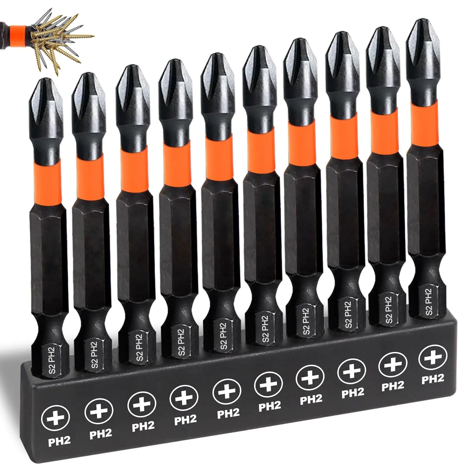 10-Pack Phillips Drive Bits #2 Impact Magnetische Premium S2 Gelegeerde Stalen Kruiskopboren 1/4 "Schroevendraaierbits Set