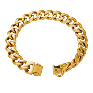 ปลอกคอสุนัขสแตนเลสสตีลสีทองแบบหรูหรา ขนาด 23 มม. ป้องกันการกัด แบบ Cuban Link พร้อมสายคล้องและกระดิ่งเล็ก สำหรับสุนัขขนาดเล็ก กลาง และใหญ่ - Product Image 2