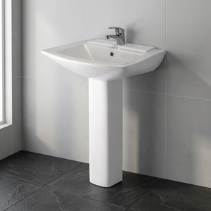 Lavabo sur pied carré en porcelaine blanche de qualité export, vasque moderne pour salle de bain, équipement sanitaire - Product Image 5