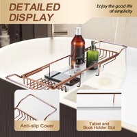 Plateau de bain extensible de luxe en or rose avec couvercle antidérapant pour tablette