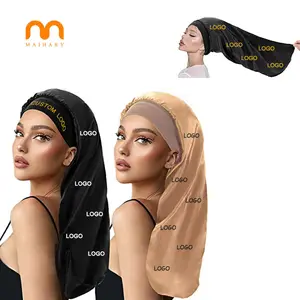 2024 hot sale high quality with tie custom logo bonnets and satin hair wraps for curly hair