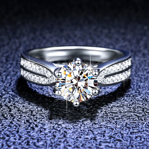 Gra certifié 0.5 1 2 3 CT D couleur VVS clarté reine mariage bague en argent Sterling Six broches Moissanite <span class=keywords><strong>diamant</strong></span> bague de fiançailles - Product Image 1