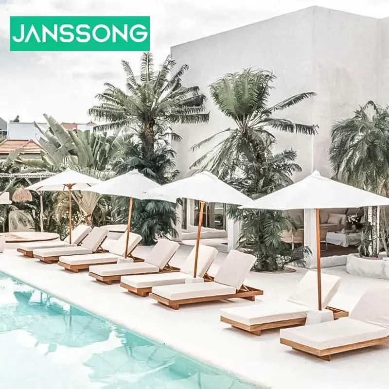 Lettino in legno con ombrellone a baldacchino 10 piscina mobili da esterno per giardino sulla spiaggia piscina dell'hotel lettino da sole reclinabile all'aperto