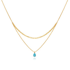 สร้อยคอชุบทอง18K สแตนเลสทรงเรขาคณิตวินเทจจี้โอปอลหยดน้ำสองชั้นเครื่องประดับแฟชั่นสำหรับผู้หญิงจำนวนมาก - Product Image 5