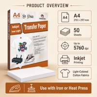 Papier transfert thermique jet d'encre OEM pour t-shirts en coton clair – Feuilles imprimables thermocollantes pour projets de décoration de vêtements DIY