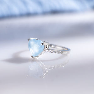 แหวนเงินแท้ 925 รูปหัวใจ ประดับคริสตัลธรรมชาติอะความารีน แหวนสัญญา แหวนหมั้นสำหรับผู้หญิง - Product Image 2