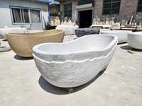 Baignoire autoportante en pierre naturelle de forme bateau, design moderne, ovale, couleur blanche, baignoire en marbre sculptée à la main, nouvelle conception