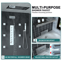 Système de douche de luxe doré pour l'Amérique du Nord avec jets latéraux, ensemble de douche pluie et douche de plafond LED