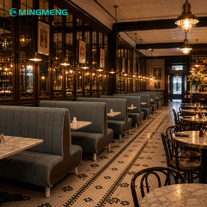 Juego de mesas para restaurante MINGMENG, mesa redonda de imitación mármol, tapicería de tela, estructura metálica, diseño industrial para área de comedor. - Product Image 3