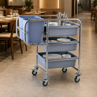 Chariot de collecte de plateaux à pousser Jasonlon en acier inoxydable SS201 certifié LFGB pour hôtels et restaurants, bacs à déchets de vaisselle, capacité 80 kg, multi-épaisseurs