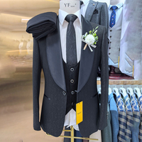 Costume Trois Pièces Homme Coupe Européenne Haut de Gamme Blazer Pantalon Gilet Stock Prêt Personnalisé Expédition Rapide 7 Jours Dropshipping