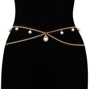 Cinturón de cintura <span class=keywords><strong>vintage</strong></span> de aleación con diseño de girasol para mujer, con cadena ajustable para el cuerpo y decoración de perlas - Product Image 6