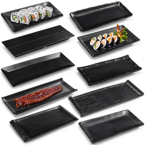 Set di Piatti per Sushi in Melamina Stile Giapponese, Piatto per Salse Infrangibile per Ristorante, Piatto per Antipasti, Piatto Rettangolare Nero per Servire Sushi - Product Image 2