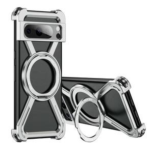 Frameless Metal Bumper Case for Google Pixel <strong>8</strong> Pro Kickstand 360&deg; Rotatable Magnet Borderless Phone Back Cover <strong>Silver</strong> - Product Image 1