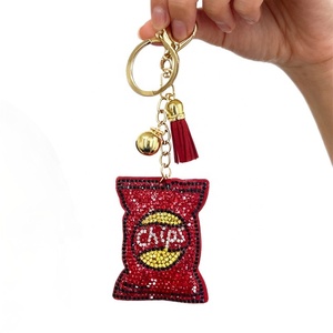 Custom Crystal <b>Studded</b> Potato Chip Carabiner Keychain Tassel <b>Bag</b> Pendant-Portable 3D Design - Product Image 5