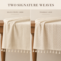 Nappe de table classique européenne en coton et lin avec franges à pompons