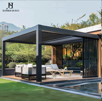 Pérgola Motorizada de Aluminio con Techo Impermeable Cubierto y Persianas Integradas para Jardín, Edificio, Pabellón, Patio, Terraza
