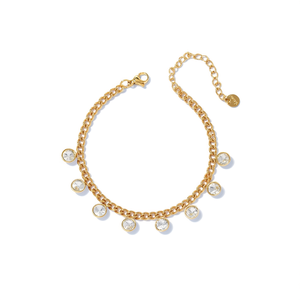 Fashion Charm <b>Bracelet</b> Gold Plated 316L Stainless Steel Sustainable Resistant Chain With Clear <b>Crystals</b> - Product Image 2
