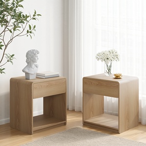 <span class=keywords><strong>Table</strong></span> <span class=keywords><strong>de</strong></span> <span class=keywords><strong>chevet</strong></span> moderne du milieu du siècle à <span class=keywords><strong>1</strong></span> tiroir, avec tiroirs <span class=keywords><strong>de</strong></span> rangement, étagères ouvertes, coins arrondis, design compact, en chêne, pour chambre à coucher - Product Image 3