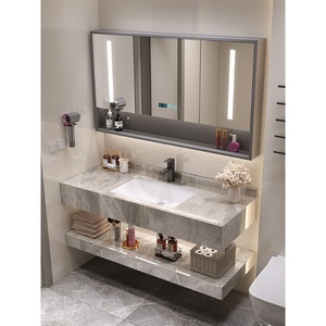 Modern Design <b>Bathroom</b> Cabinet Washbasin Floating Marble <b>Countertop</b> Solid Wood Melamine Ceramic Basin for Apartment School Use - Product Image 1