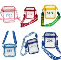 Sac bandoulière transparent en PVC personnalisable avec tous les logos de lettres grecques de sororités – Charmant sac de tous les jours