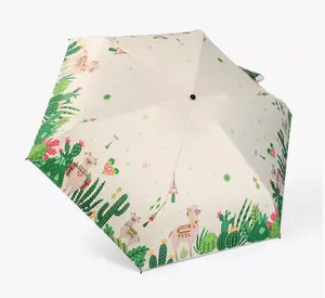 可爱绿色植物印花迷你口袋雨伞防紫外线5折叠手动开伞带定制标志