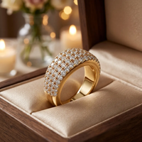 14K 18K Massivgold Labor-Gezüchteter Diamant Pavé Breiter Ring Runder Brillantschliff Mehrreihiger Hochzeits-Jubiläumsring Maßanfertigung Großhandel