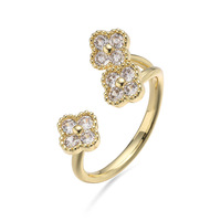Bague élégante en cuivre et zircon pour femme, trèfle à quatre feuilles, bague ajustable à fleurs multicolores, pierre colorée
