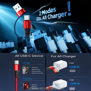 Câble de charge multi-prise 4 en 1 TPE 60W 5A à charge rapide USB 3.0 pour iPhone 16/15 Pro pour <span class=keywords><strong>iPad</strong></span> Pro - 10 pieds de long, rouge, batterie externe - Product Image 2